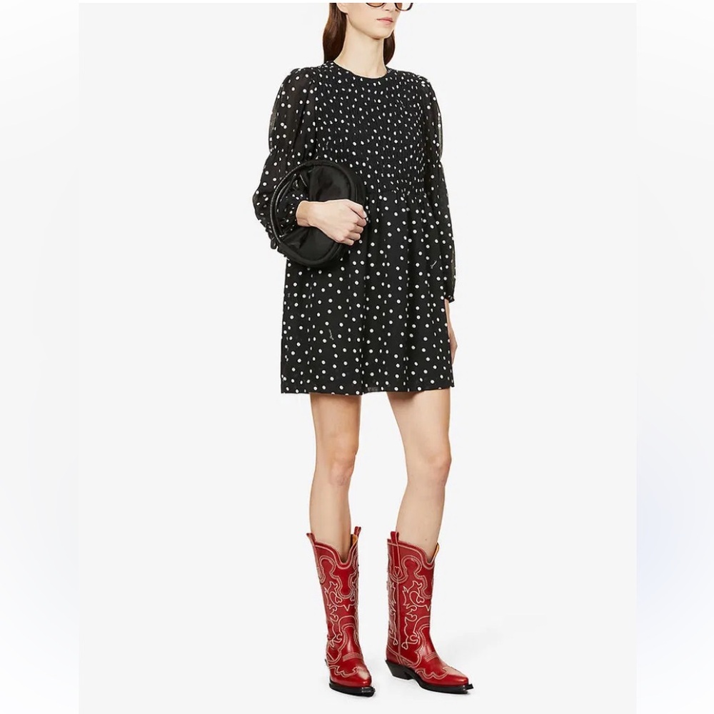 Ganni Programme Polka Dot Ruffled Mini Dress Women Size S Whimsigoth Grunge